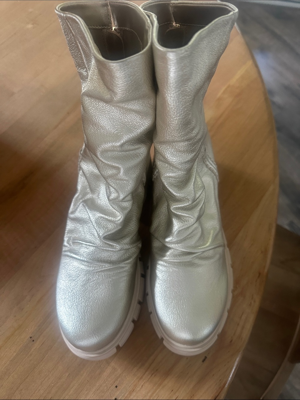 Naked Feet Metallic Silver Lace-Up Mid-Calf Boots